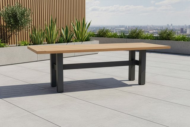 Hartman Exklusivmodell Yasmani Esstisch aus Aluminium und Teakholz in Anthrazit/Natur, B/T: 240 x 100 cm - Bild 1