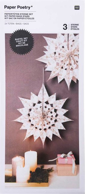 Rico Design Paper Poetry Bastelset Jolly Christmas Papiertüten-Sterne in Weiß - Bild 1