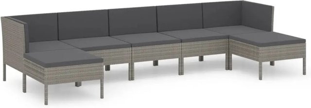 vidaXL 7-tlg Garten-Lounge-Set aus Poly Rattan in Grau mit Auflagen und Ottoman in L-Form - Bild 1