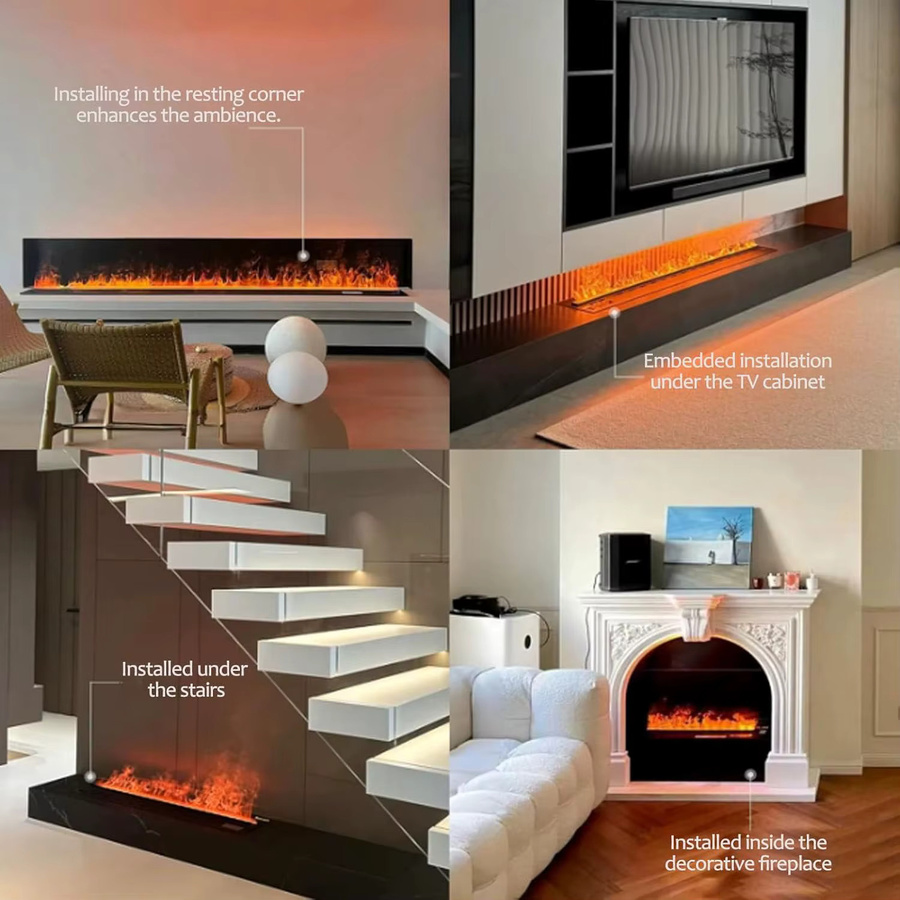 AFLYEVER Elektrischer Wasser-Dampf Kamin in Schwarz mit 3D LED Effekt und App-Steuerung für die moderne Indoor-Dekoration - Bild 3