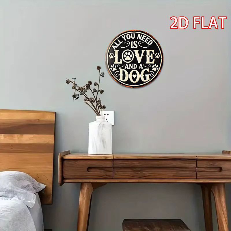 Rundes Metalldekorschild im Vintage-Stil mit Hund-Motiv All You Need Is Love and a Dog von Potdemiel - Bild 6