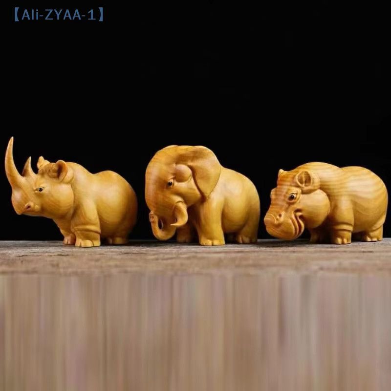 JETTING Handgeschnitzte Tierfiguren aus Holz als Dekoration für Zuhause und Auto Nashorn Nilpferd Elefant - Bild 2