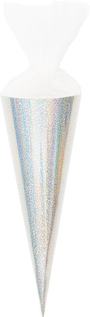 Rico Design Schultüte Rohling aus Karton mit Tüllverschluss in Glitter Weiß Irisierend - Bild 1