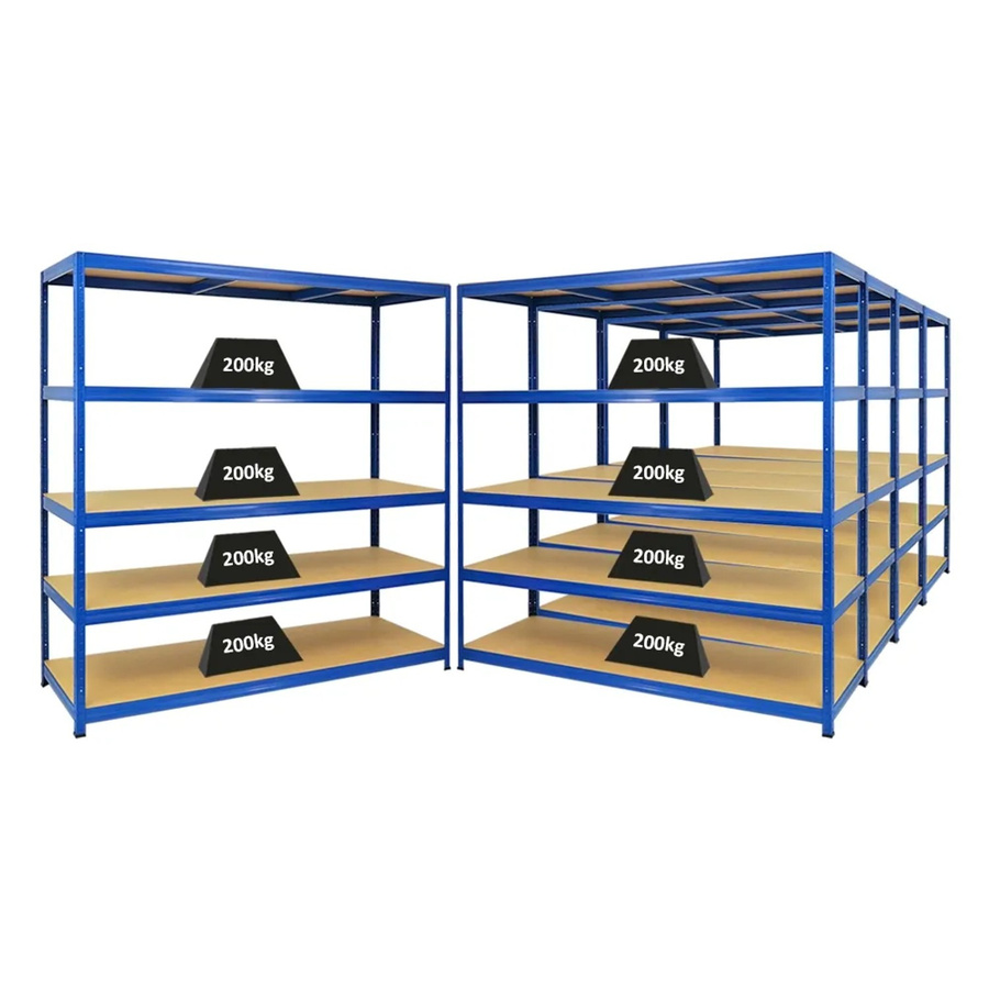 5x PROREGAL Schwerlastregal Giant Elephant Set, Blau, H x B x T: 180 x 180 x 60 cm, mit verstellbaren MDF-Holzböden und pulverbeschichtetem Metallgestell - Bild 2