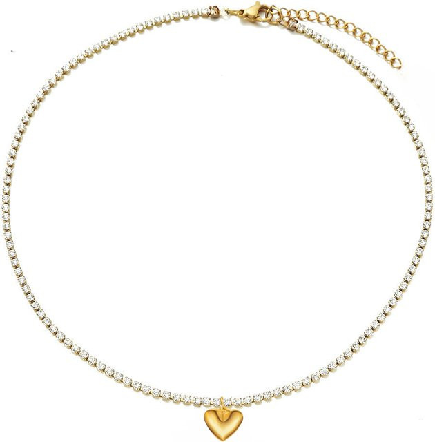 Halskette Herz Choker, Goldfarbe, Edelstahl, Damen - Bild 1