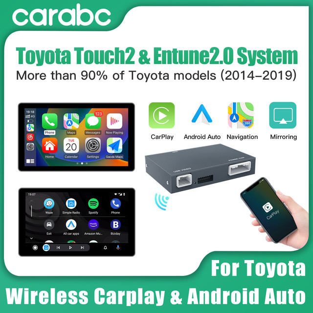 CARABC Drahtloses CarPlay und Android Auto Modul für Toyota Camry CHR RAV4 Corolla Tacoma Tundra Highlander Prius 4Runner Yaris in Silber - Bild 1