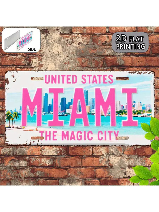 CIFBUY Miami Retro Metall-Aluminium Nummernschild Dekoratives Schild in Multicolour, B/H: 30,48 x 30,48 cm - Bild 5