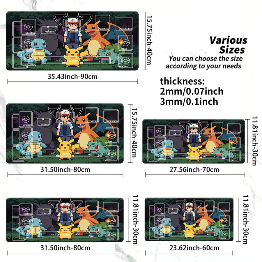 Potdemiel Pokemon TCG Spielmatte mit Ash & Charizard Pikachu Pixel-Wald-Design, Sammelkartenspiel-Matte - Bild 5