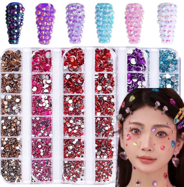 HotPress Nail Art Strasssteine, weiß/AB, 3D-Glas, Glänzend - Bild 1