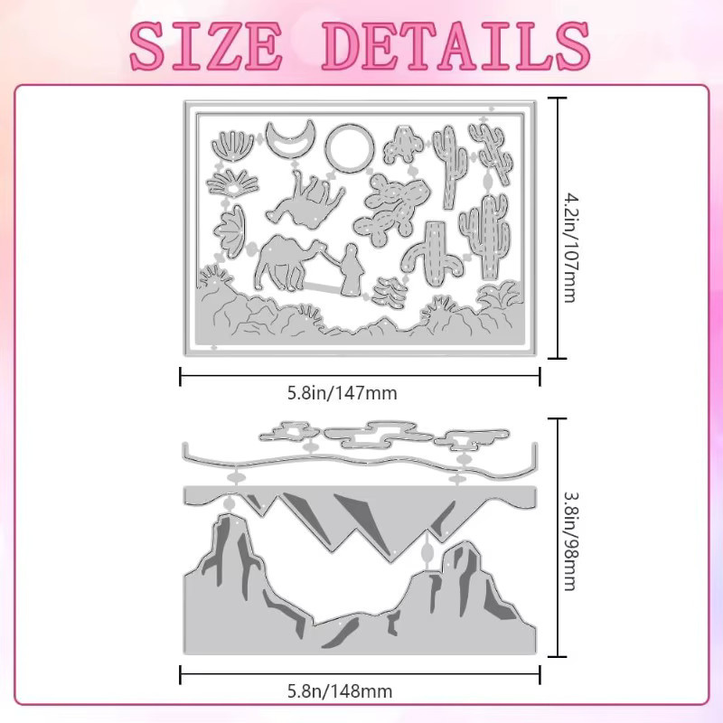 2er-Set Schneidschablonen aus Kohlenstoffstahl für Wüstenlandschaft-Motive zum Basteln und Scrapbooking, Mehrfarbig - Bild 2
