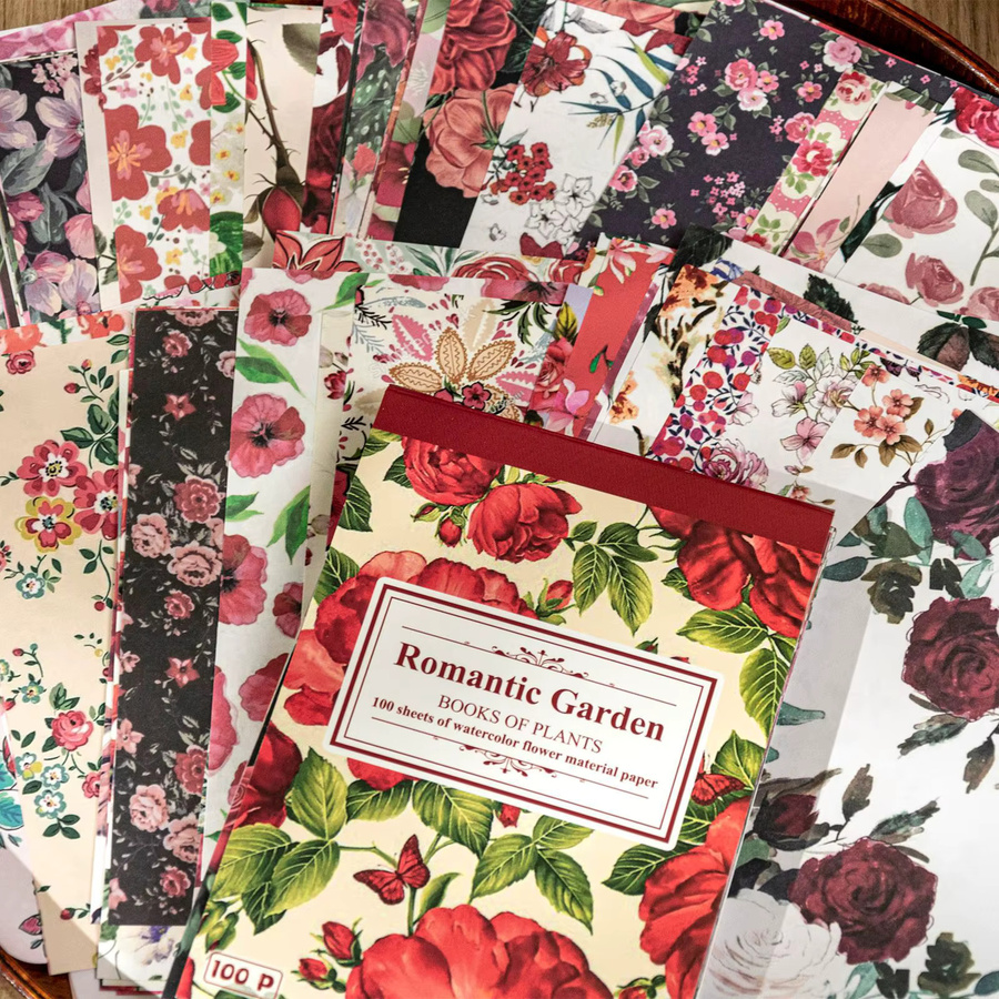 100 Stück Vintage Blumenmuster Scrapbooking Papier für Tagebuch und Notizblock, Mehrfarbig - Bild 2