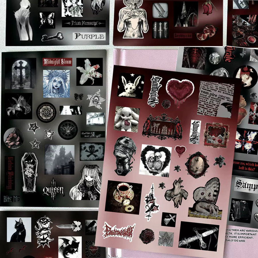 8 Blatt Rabenfeder-Aufkleber im Gothic-Stil in Schwarz und Multicolour für Scrapbooking und Collagen aus Papier - Bild 2