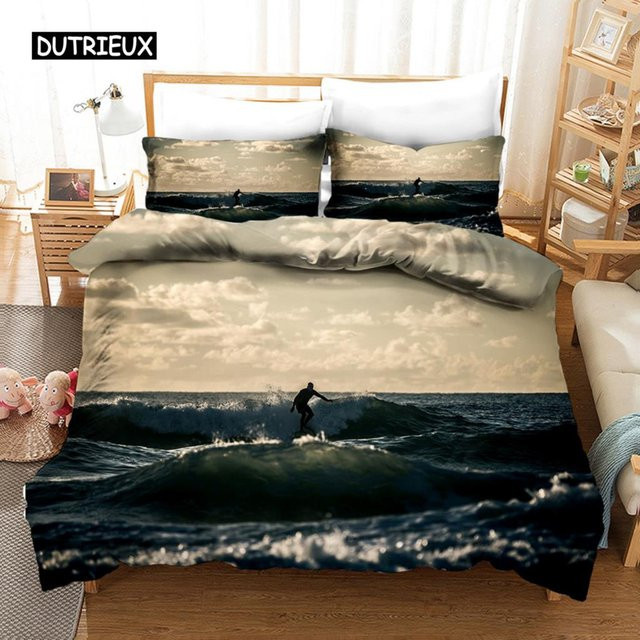 Bettwäsche Set Surfen mit Surfbrett und Ozean Motiv von Binchi Outdoor Product, Mehrfarbig, Polyester, B/H: 135 x 200 cm - Bild 1