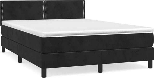 vidaXL Boxspringbett mit Matratze in Schwarz aus Samt, Hybridbett mit Taschenfederkern, B/T: 140 x 200 cm - Bild 1