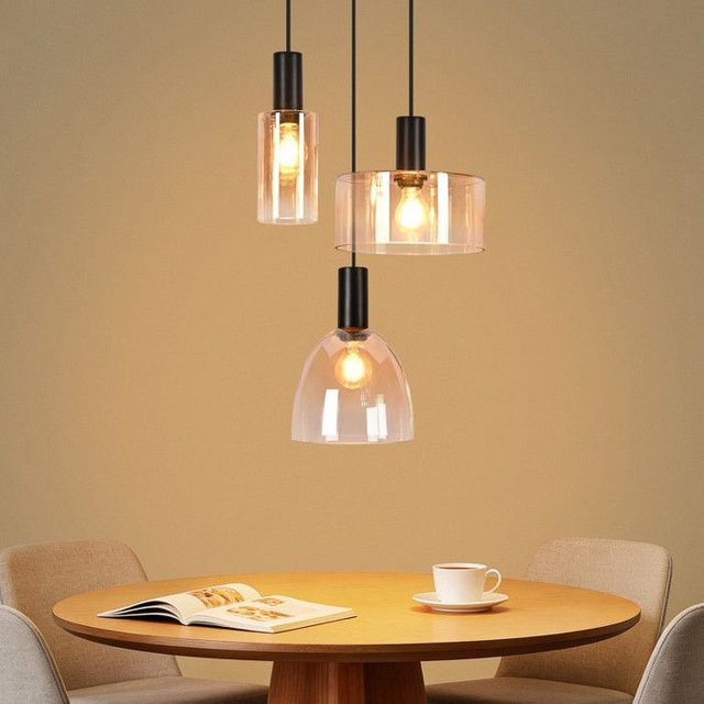 NETTLIFE Pendelleuchte im skandinavischen Stil mit 3 Leuchten aus Metall und Glas in Schwarz und Transparent, E27 Fassung - Bild 1