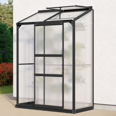 Vitavia Anlehn-Gewächshaus Styx in Schwarz und Grau mit 0,9 m² Fläche und 4 mm HKP-Verglasung