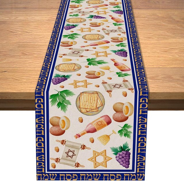 JMG Household Supplies Passah Matze Rotwein Tischläufer für Pessach, Farbe: Rot/Mehrfarbig, B/H: 150 x 33 cm - Bild 1