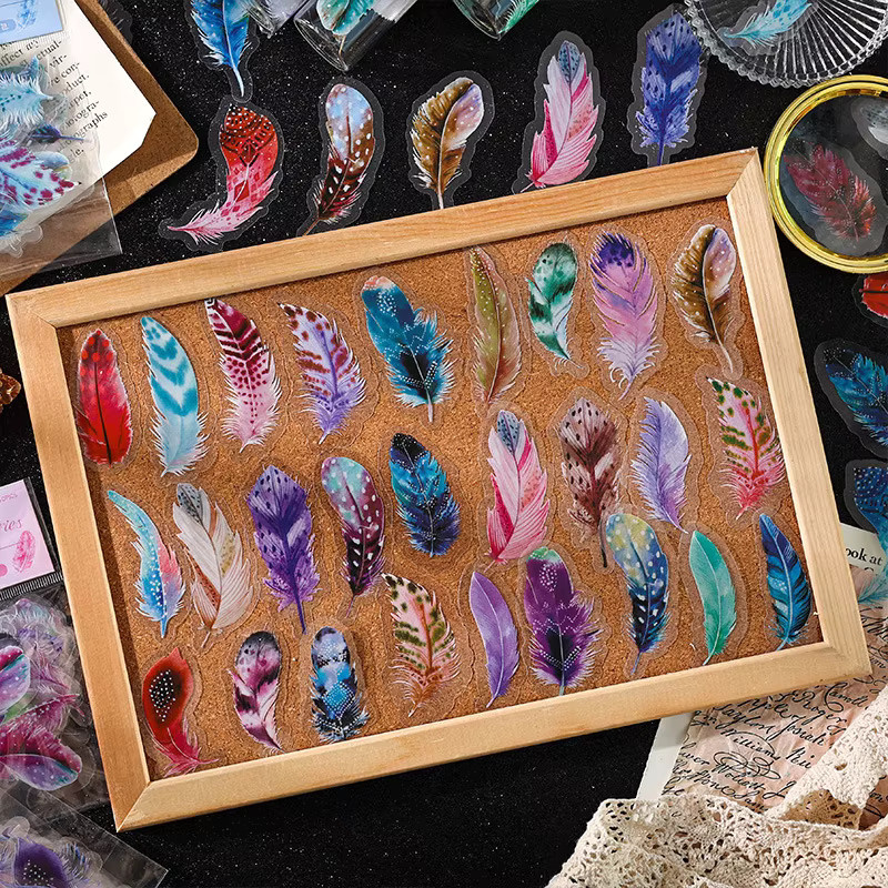 20 Stück luxuriöse Federimitat Aufkleber in transparent und schillernd für Scrapbooking und DIY-Projekte - Bild 1