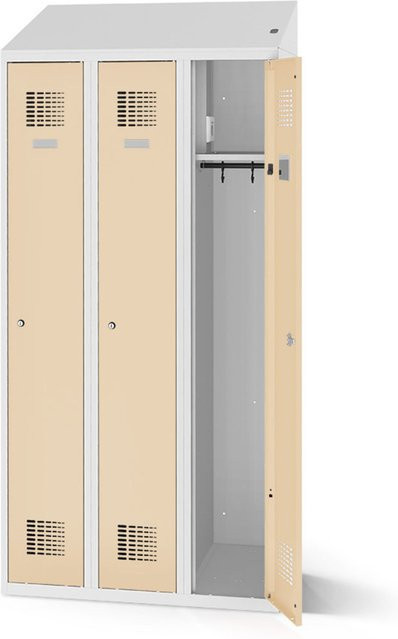 rotstahl Kleiderspind mit 3 Türen und Ladefunktion in Elfenbein und Lichtgrau, Breite: 120 cm, Höhe: 200 cm - Bild 1