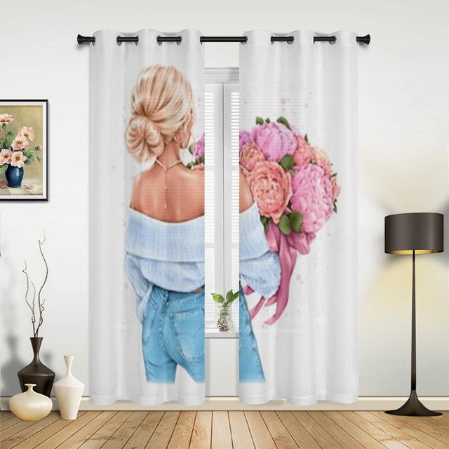 Super Six Fenstervorhänge mit Blumenmuster in Beige, semi-transparent Stoffdraperie für Wohnzimmer und Schlafzimmer, Breite: 135 cm, Höhe: 60 cm - Bild 1