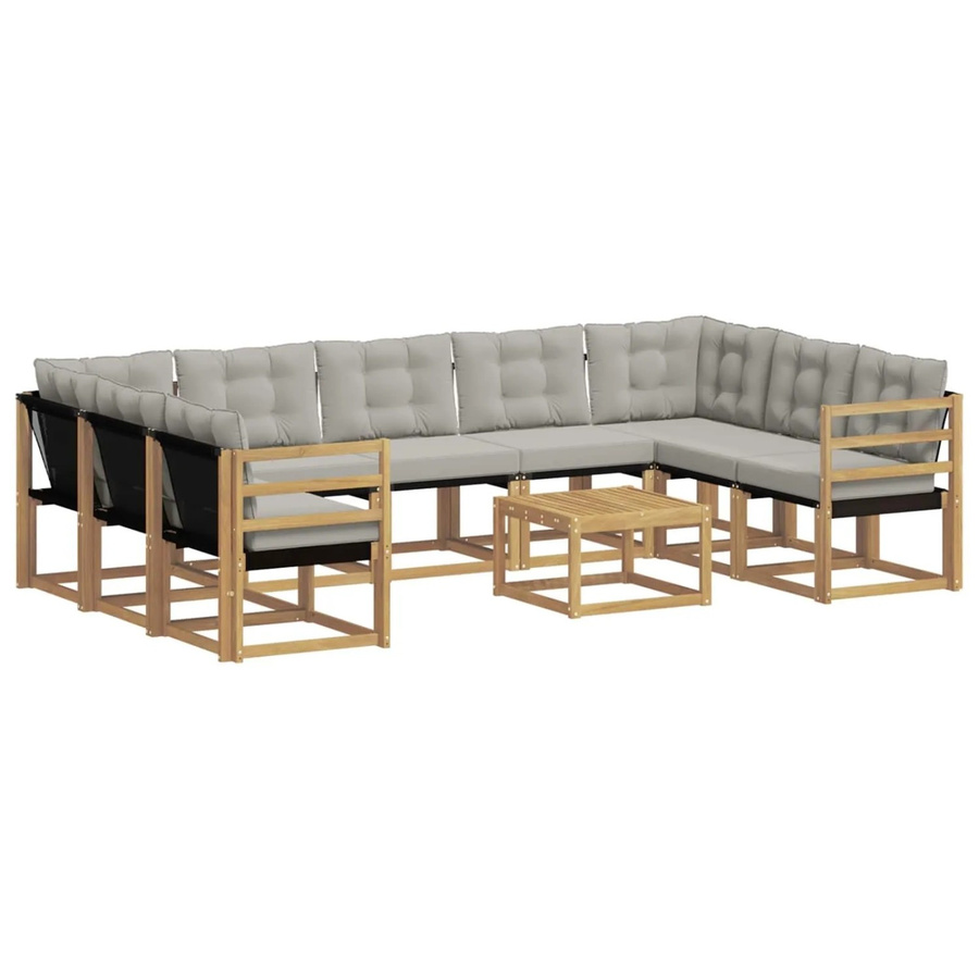 vidaXL Outdoor-Sofagarnitur in U-Form aus massivem Akazienholz mit 10 Kissen in Weiß und Hellgrau - Bild 2