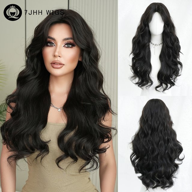 7JHH WIGS Perücke, lange Wasserwellen, Schwarz, Damen - Bild 1