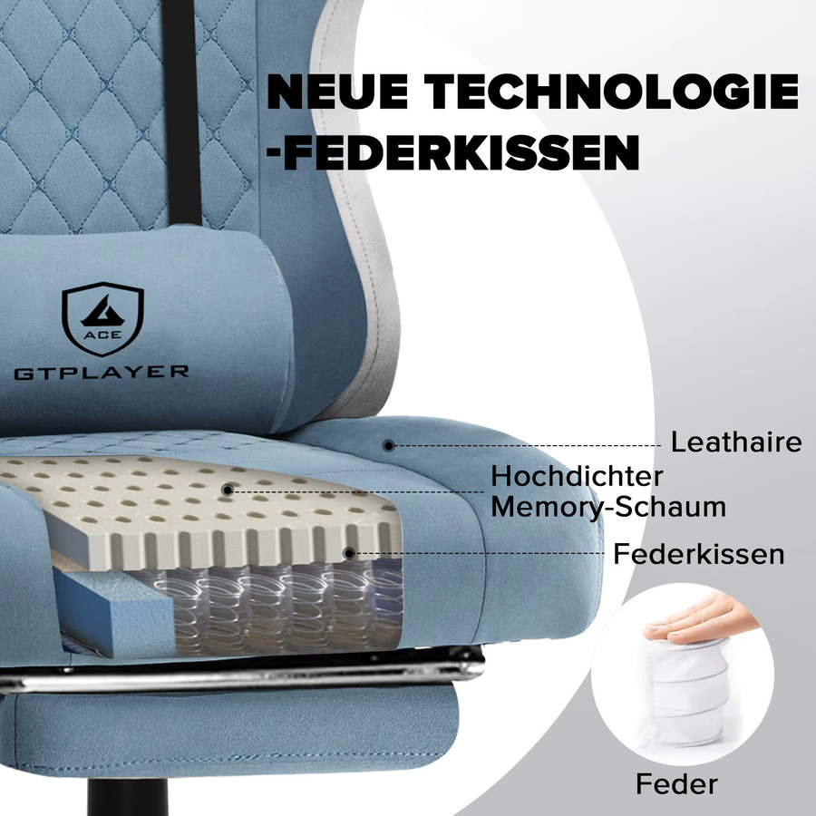 GTPLAYER Gaming Chair Ergonomischer Gaming Sessel aus Stoff in Schwarz mit Federsitzkissen und Verbindungsarmlehnen - Bild 5
