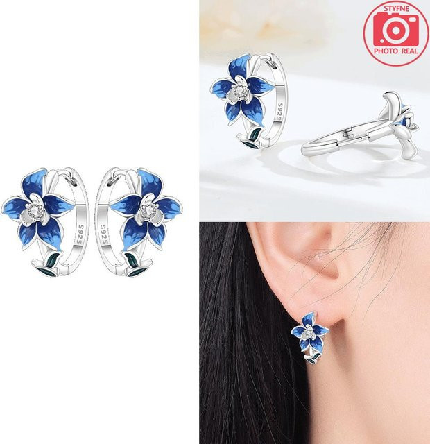 Ohrringe 925 Silber, Dunkelblaue Iris, Zirkonia, Damen - Bild 1