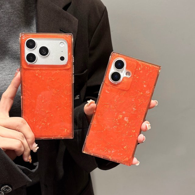 Stoßfeste Glitzer-Handyhülle mit geradem Rand für Apple iPhone 17 16 15 14 13 Pro Max in Orange und Pink - Bild 1