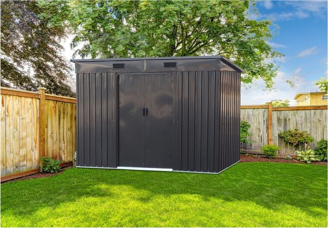 Tepro Metallgerätehaus Multi Shed Large mit 2 Schiebetüren und Pultdach, Anthrazit, B: 261 cm, T: 132 cm, H: 181 cm - Bild 3