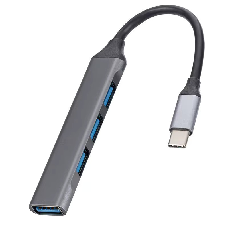 Aluminium USB 3.0 Hub 4-Port Multi-Splitter in C-Form mit USB oder Typ-C Schnittstelle, Grau - Bild 2