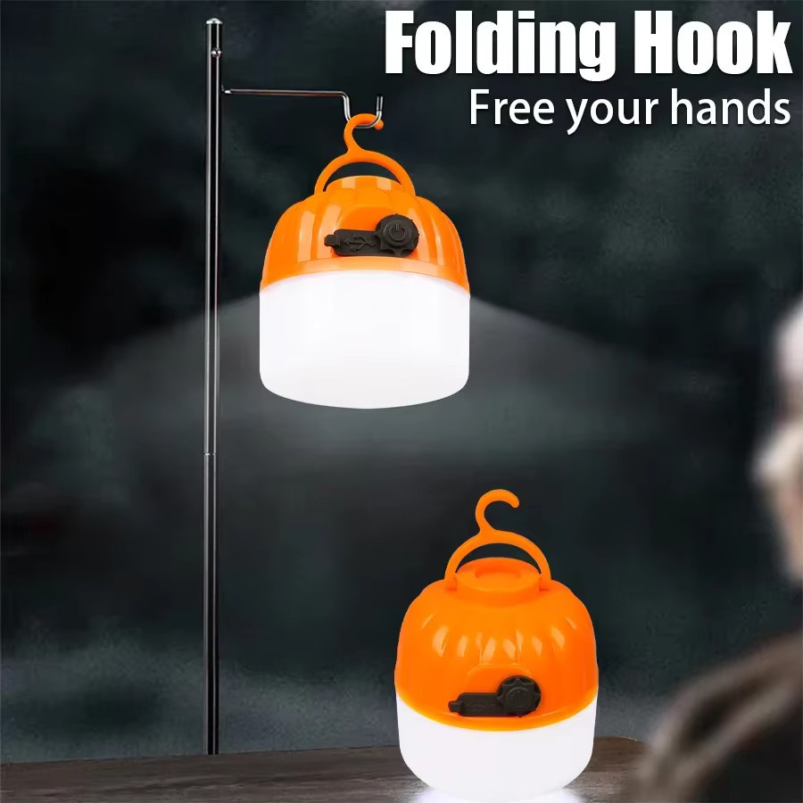 KDULIT LED Camping Mini Kürbis Licht, USB wiederaufladbare Laterne in Orange mit Haken und 4 Modi, tragbares Outdoor Notfall Flutlicht - Bild 5