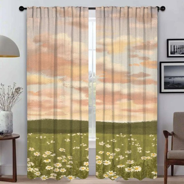 Innenvorhänge mit Drucklandschaft Motiv für Wohnzimmer und Raumteiler, 2er-Set, Mehrfarbig, Breite: 50 cm, Höhe: 70 cm - Bild 1