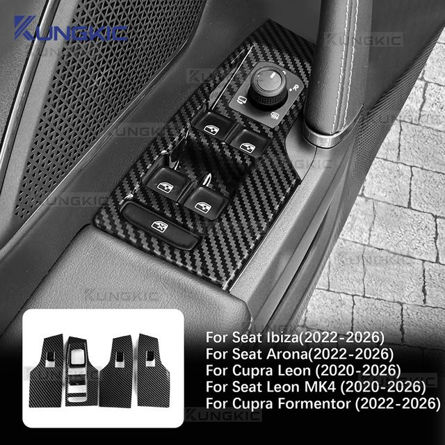 KUNGKIC Carbon Faser Fenstersteuerung Zierleisten für Seat Leon MK4, Cupra Leon, Cupra Formentor, Ibiza und Arona, Schwarz - Bild 1