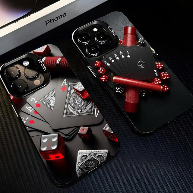 Handyhülle mit Poker Karten und Würfel Design für iPhone 11 12 13 14 15 16 Pro Max Plus und 16e Modelle - Bild 1