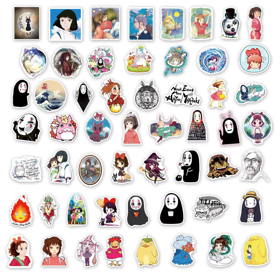 50 Stück Ghibli Hayao Miyazaki Aufkleber in Multicolour für DIY Scrapbooking, Handy und Skateboard, wasserdichte Graffiti-Sticker - Bild 2