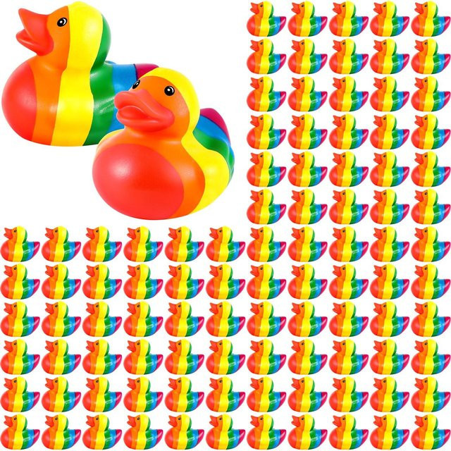 100 Stück Mini Regenbogen Gummienten von Wucifang Bags in Multicolor als bunte Dekoration für Partys und Gastgeschenke - Bild 1