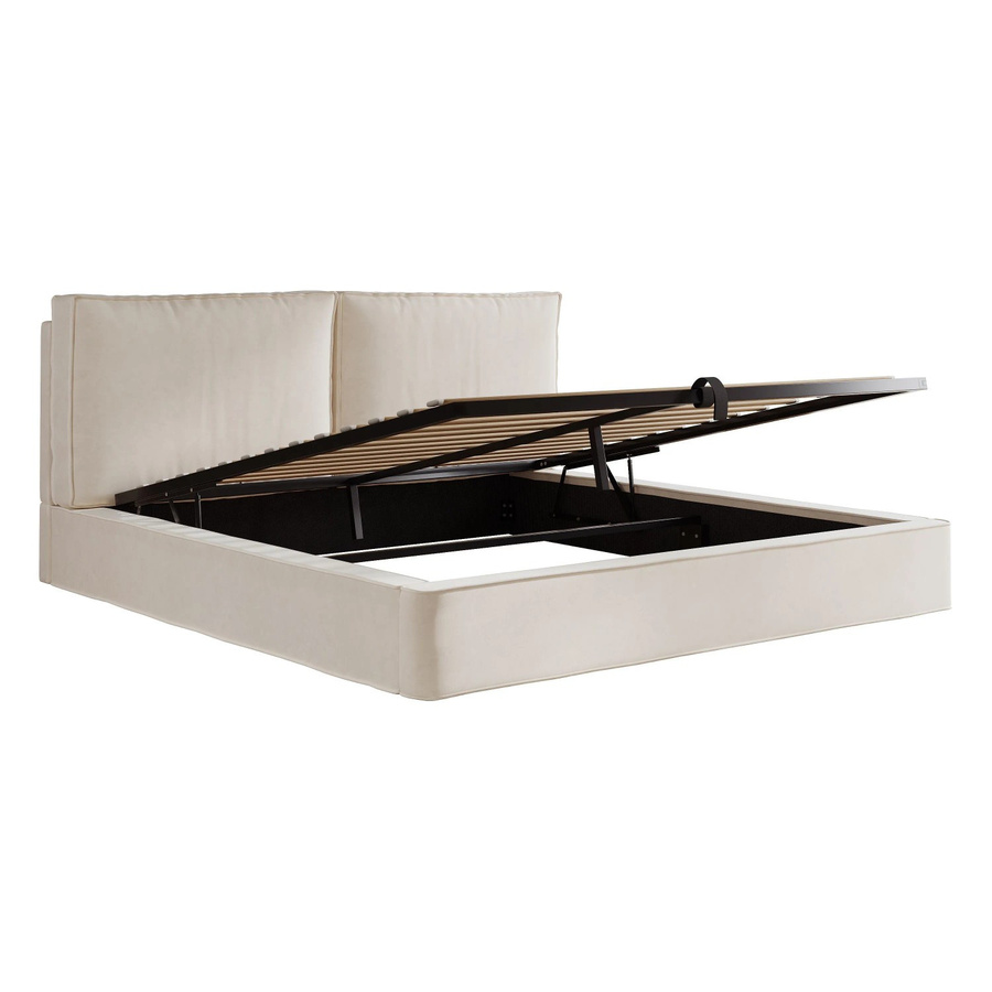 Merax Polsterbett mit Stauraum aus Samt in Beige B/T/H: 180 x 200 x 105 cm - Bild 2