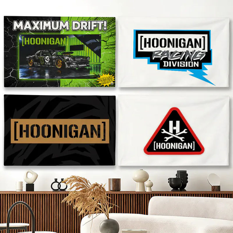 Hoonigan Racing Flagge aus Textil in Weiß, rechteckiges Banner zur Wanddekoration, B/H: 60 x 40 cm - Bild 1