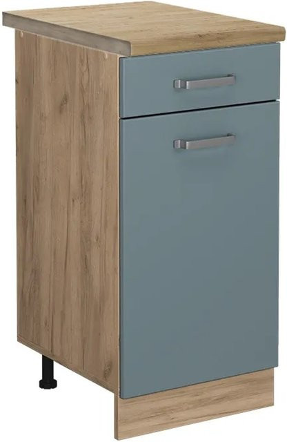 Vicco Küchenunterschrank R-Line in Blau-Grau und Eiche mit Goldakzenten, B: 40 cm, H: 81,6 cm, T: 60 cm - Bild 1