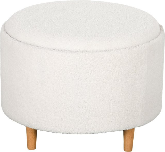 HOMCOM Sitzhocker Weiß mit Stauraum und Klappdeckel, runder Polsterhocker mit Holzbeinen, Durchmesser: 56 cm, Höhe: 42 cm - Bild 1