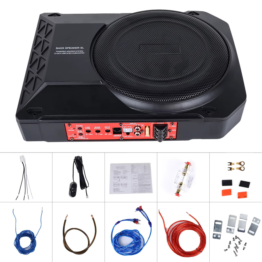 Podofo 10-Zoll Aktiver Subwoofer 800W Unter-Sitz-Autoaudio-Gehäuse in Schwarz mit Audiokabel und Audioprozessor - Bild 5