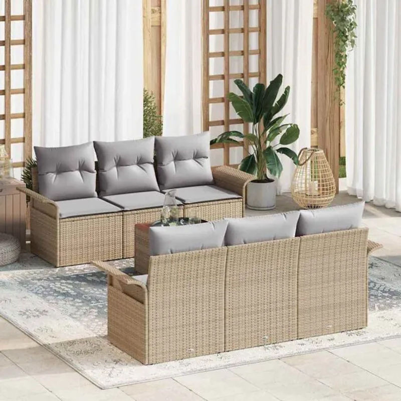 Vidaxl Garten-Sofa-Set aus Polyrattan und Akazie in Beige und Grau, 7-teiliges Loungemöbel-Set, B/T/H: 55 x 55 x 37 cm - Bild 1
