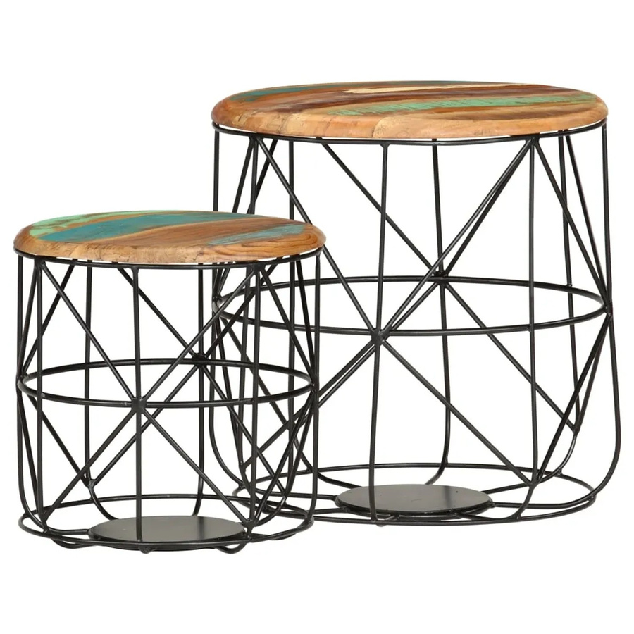 vidaXL Couchtisch-Set aus Massivholz im Vintage-Stil, 2er-Set, rund, Farben: Schwarz und Braun, B/T/H: 45 x 45 x 45 cm - Bild 2