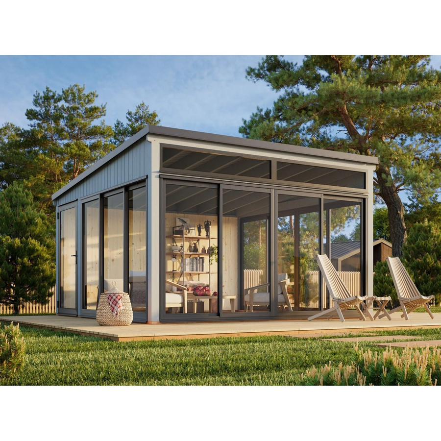 Palmako Holz-Gartenhaus Saga Slide Plus mit Pultdach in Grau, B/T: 420 x 420 cm - Bild 2