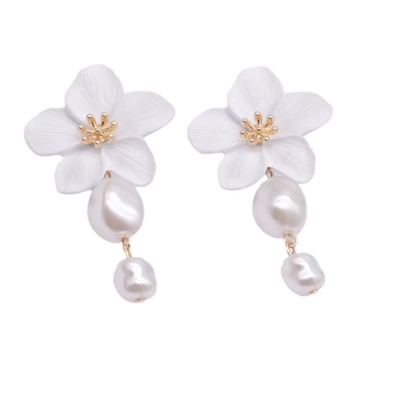 Rinhoo Ohrhänger, weiße Blumen, Perle, Damen - Bild 5
