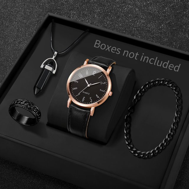 Armbanduhr Quarz, Leder, Schwarz, Herren, Arabisches Zifferblatt - Bild 1
