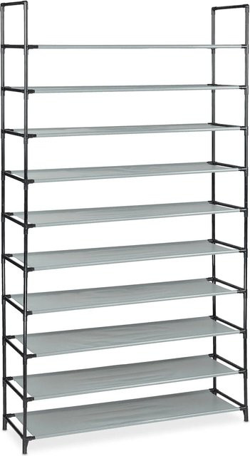 Relaxdays Schuhregal Stecksystem aus Metall in Grau mit höhenverstellbaren Regalböden, B/T/H: 99 x 29,5 x 176,5 cm - Bild 1
