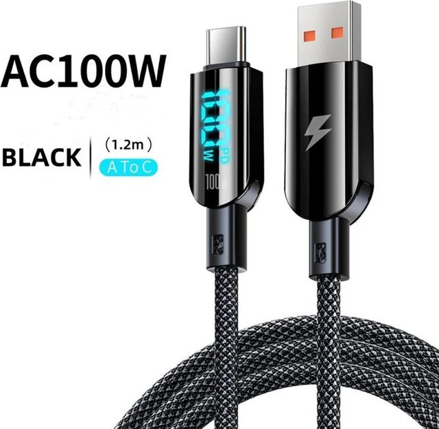 AlongChoice USB-C PD Schnellladegerät Kabel 100W 6A Typ C Datenkabel für Samsung Xiaomi Huawei Schwarz - Bild 1