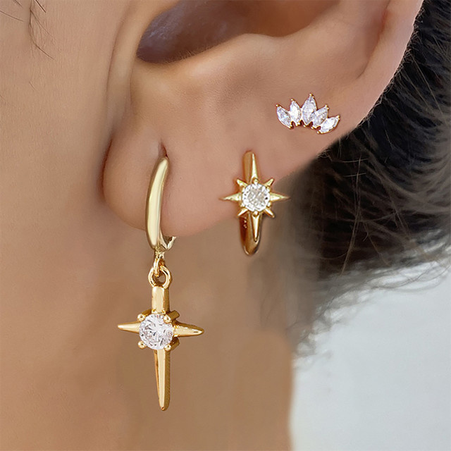 Maodane Ohrring Set, Edelstahl, Zirkonia, Gold, Damen - Bild 1